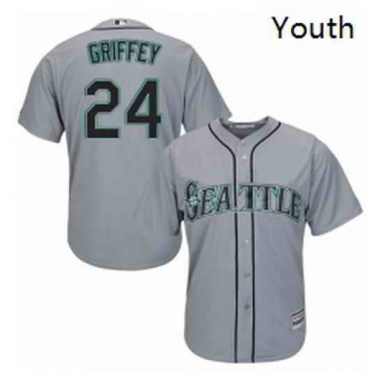 Youth Majestic Seattle Mariners 24 Ken Griffey Replica Grey Road Cool Base MLB Jersey